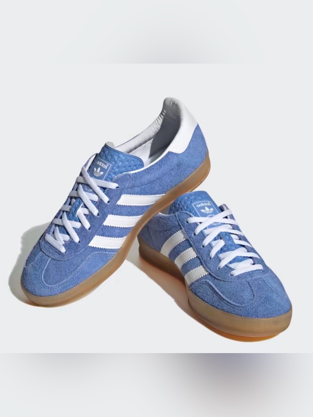 EUC Adidas Gazelle Indoor Shoes in Blue/Cloud/Gold size US 7 - Picture 1 of 5